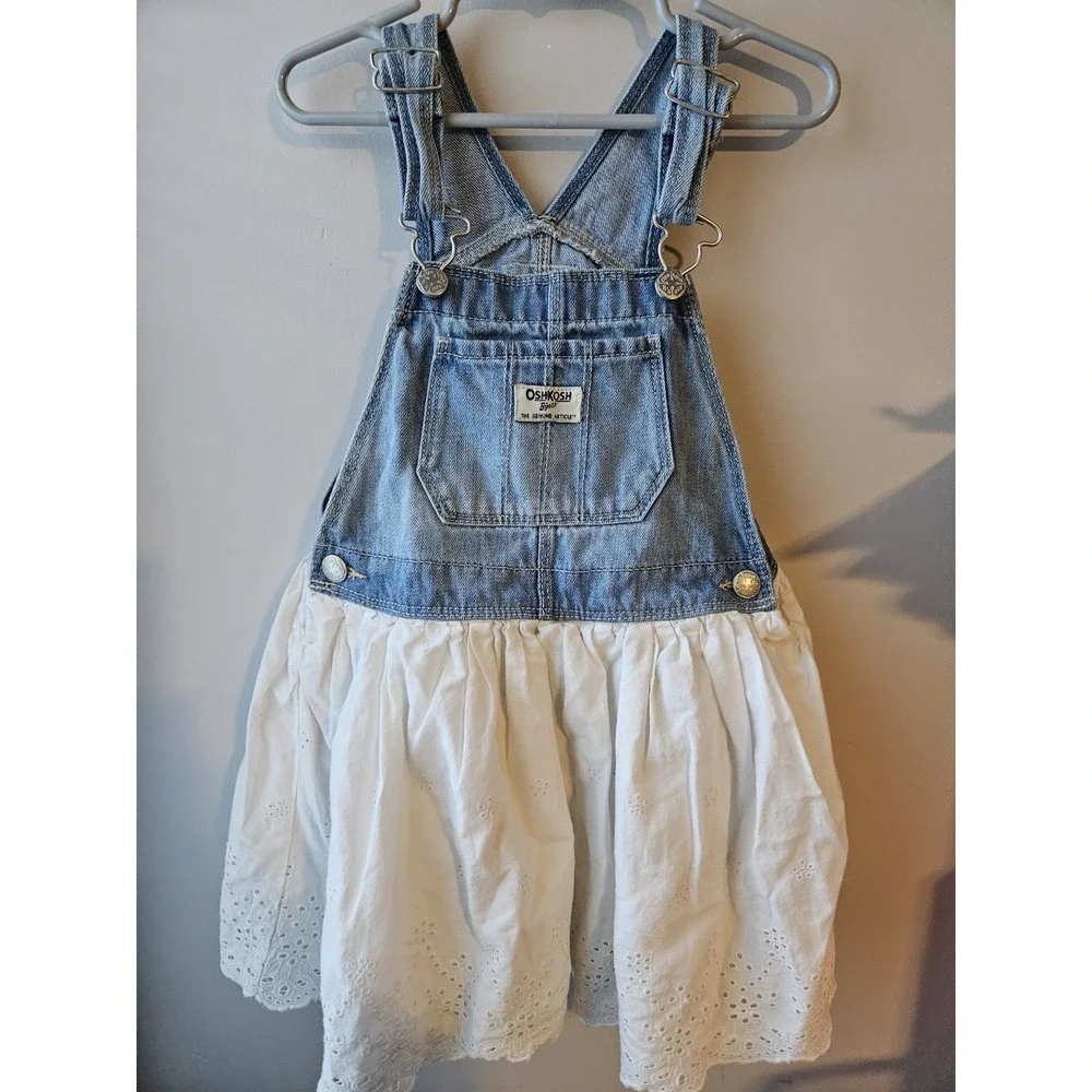 OshKosh B'gosh Denim Overall Dress with Carter's Floral Long Sleeve Top – Size 5